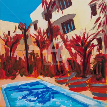 Painting titled "Sunny Holiday" by Valérie Le Meur, Original Artwork, Acrylic Mounted on Wood Stretcher frame