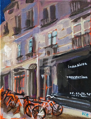 Painting titled "Le Marais at night:…" by Valérie Le Meur, Original Artwork, Acrylic Mounted on Wood Stretcher frame