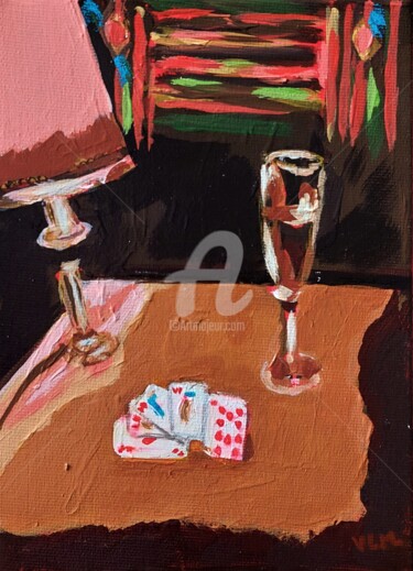 Painting titled "Casino champagne" by Valérie Le Meur, Original Artwork, Acrylic Mounted on Wood Stretcher frame