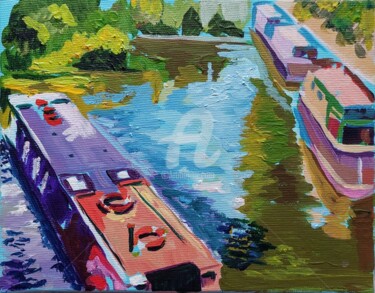 Painting titled "On the Thames -1-" by Valérie Le Meur, Original Artwork, Acrylic Mounted on Wood Stretcher frame
