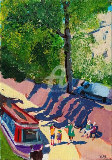 Картина под названием "Boats on the Thames…" - Valérie Le Meur, Подлинное произведение искусства, Акрил Установлен на Деревя…
