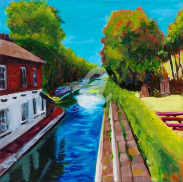 Картина под названием "Life on the Thames" - Valérie Le Meur, Подлинное произведение искусства, Акрил Установлен на Деревянн…