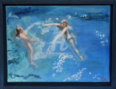 Painting titled "swimming pool-encad…" by Valérie Le Meur, Original Artwork, Oil
