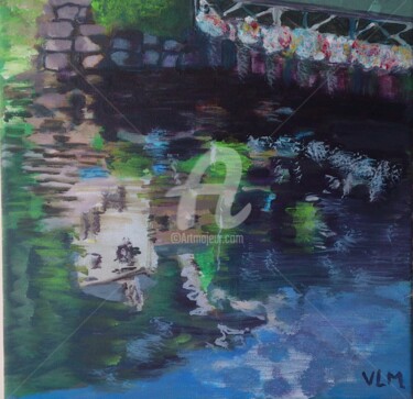 Pittura intitolato "Reflets sur le pont…" da Valérie Le Meur, Opera d'arte originale, Acrilico