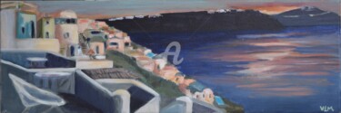 Painting titled "Sunset in Santorini" by Valérie Le Meur, Original Artwork, Acrylic