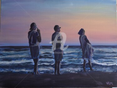 Painting titled "Tourists watching t…" by Valérie Le Meur, Original Artwork, Acrylic Mounted on Wood Stretcher frame
