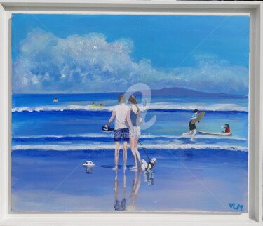 Painting titled "Mariane à la plage" by Valérie Le Meur, Original Artwork, Acrylic Mounted on Wood Stretcher frame