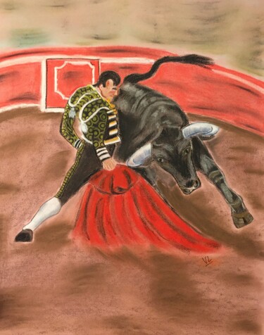 Drawing titled "Toréador" by Valerie Lefebvre, Original Artwork, Pastel Mounted on Cardboard