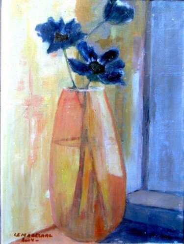 Painting titled "vase bleu" by Valerie Lemarechal, Original Artwork