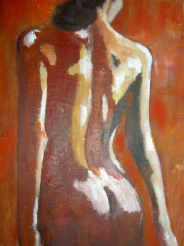 Painting titled "nu orangé" by Valerie Lemarechal, Original Artwork