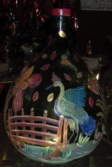 Bonbonne en verre style Japonais - peinture sur verre Design intitulée "Bonbonne en verre s…" par Valérie Maïo, Œuvre d'art originale, Accessoires