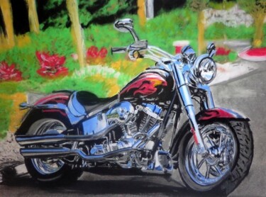 Картина под названием "Moto Harley Davidso…" - Valérie Maïo, Подлинное произведение искусства, Пастель