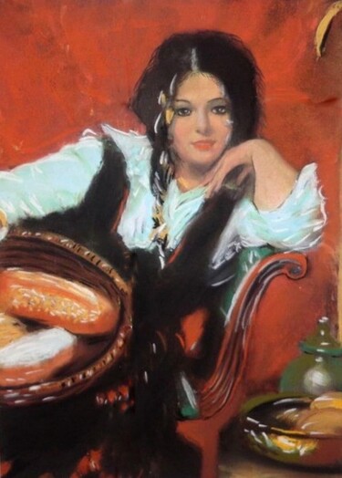 Peinture intitulée "Linda - tableau por…" par Valérie Maïo, Œuvre d'art originale, Pastel