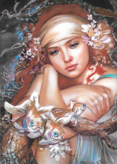 Peinture intitulée "Ariel - tableau por…" par Valérie Maïo, Œuvre d'art originale, Pastel