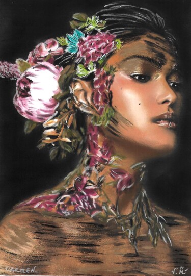 Painting titled "RosaLinda - tableau…" by Valérie Maïo, Original Artwork, Pastel