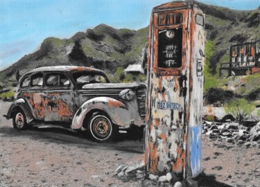 Painting titled "Tableau voiture car…" by Valérie Maïo, Original Artwork, Pastel