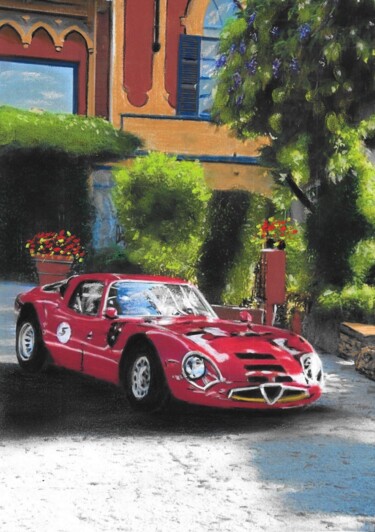 Painting titled "Tableau voiture car…" by Valérie Maïo, Original Artwork, Pastel