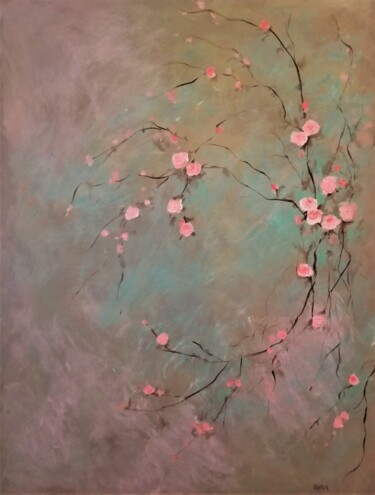 Painting titled "Roses" by Valérie Maraux, Original Artwork, Acrylic Mounted on Wood Stretcher frame