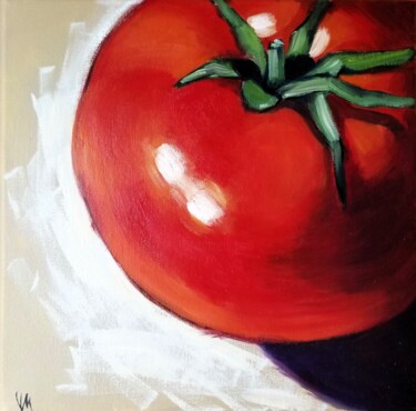 Painting titled "Tomate" by Valérie Maraux, Original Artwork, Oil Mounted on Wood Stretcher frame