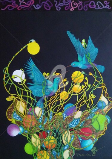 Dessin intitulée "" l'Arbre de Vie"" par Valérie Montero-Valle, Œuvre d'art originale, Crayon