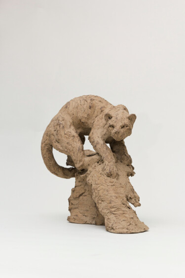Escultura intitulada "Ocelot sur une bran…" por Valérie Moreau (VALEM), Obras de arte originais, Terracota