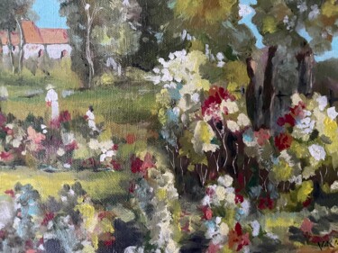 Painting titled "LE JARDIN" by Valérie Morin, Original Artwork, Oil