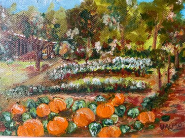 Painting titled "CITROUILLES" by Valérie Morin, Original Artwork, Oil Mounted on Wood Stretcher frame