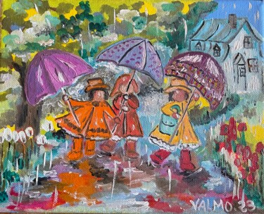 Painting titled "PLUIE" by Valérie Morin, Original Artwork, Oil
