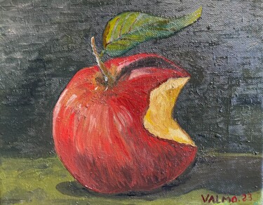Painting titled "Pomme croquée" by Valérie Morin, Original Artwork, Oil