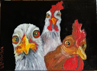 Painting titled "POULES" by Valérie Morin, Original Artwork, Oil
