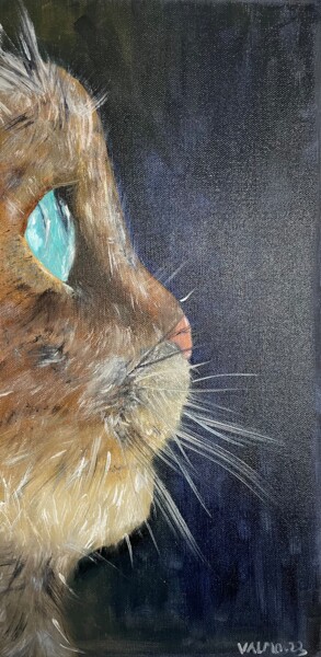 Painting titled "THE CAT" by Valérie Morin, Original Artwork, Oil
