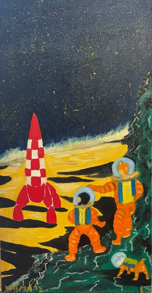 Painting titled "Conquête spatiale" by Valérie Morin, Original Artwork, Oil