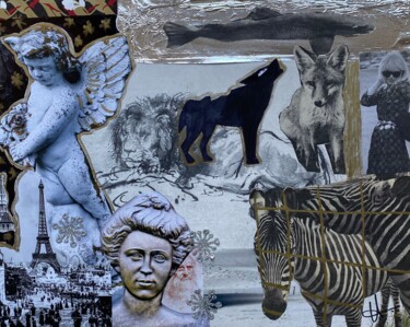 Collages titled "Tristesse" by Valerie Noble Val, Original Artwork, Collages Mounted on Wood Stretcher frame