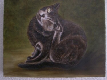 Peinture intitulée "chatte grise europé…" par Valérie Pastel, Œuvre d'art originale