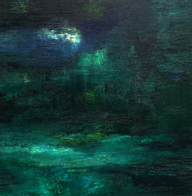 Painting titled "Bleus-verts" by Valérie Perlein, Original Artwork, Oil