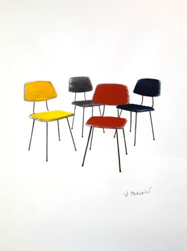 Dessin intitulée "Chaises design" par Valérie Perlein, Œuvre d'art originale, Acrylique