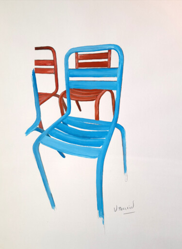 Tekening getiteld "Les chaises" door Valérie Perlein, Origineel Kunstwerk, Acryl