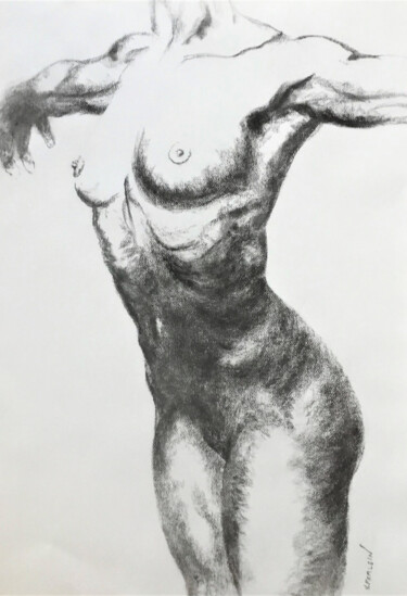 Drawing titled "Esquisse" by Valérie Perlein, Original Artwork, Charcoal