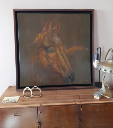 Painting titled "Hélios" by Valérie Perlein, Original Artwork, Oil Mounted on Wood Stretcher frame