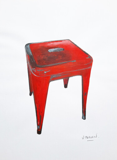 Drawing titled "Tabouret Tolix Rouge" by Valérie Perlein, Original Artwork, Acrylic