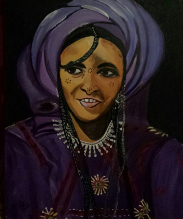 Painting titled "Touareg traditionnel" by Valérie Perrault, Original Artwork, Acrylic