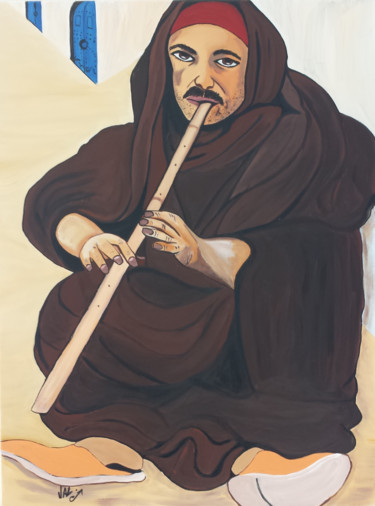 Malerei mit dem Titel "Musicien à Djerba" von Valérie Perrault, Original-Kunstwerk, Acryl