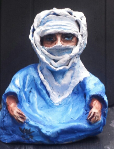 Sculpture titled "l'homme bleu du dés…" by Valérie Perrault, Original Artwork, Clay