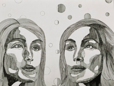 Zeichnungen mit dem Titel "Qui suis je ? N°8" von Valérie Poupon, Original-Kunstwerk, Tinte Auf Karton montiert