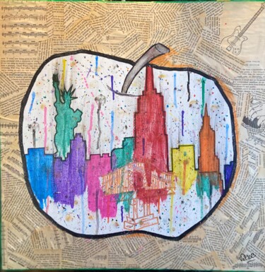 绘画 标题为“Big Apple” 由Valerie Sagnier (Val'Art), 原创艺术品, 丙烯 安装在木质担架架上