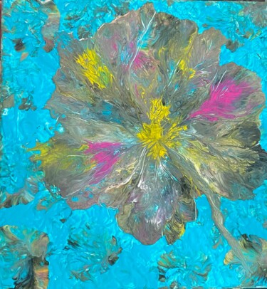 Painting titled "Flower at midnight" by Valerie Sagnier (Val'Art), Original Artwork, Acrylic Mounted on Wood Stretcher frame