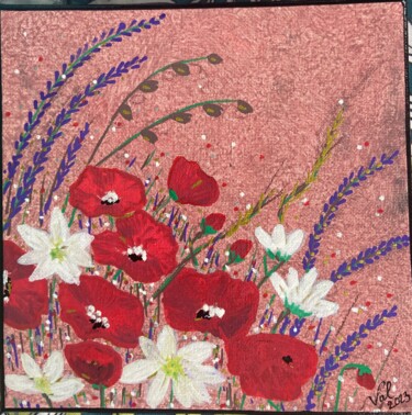 Painting titled "Fleurs sauvages" by Valerie Sagnier (Val'Art), Original Artwork, Acrylic Mounted on Wood Stretcher frame