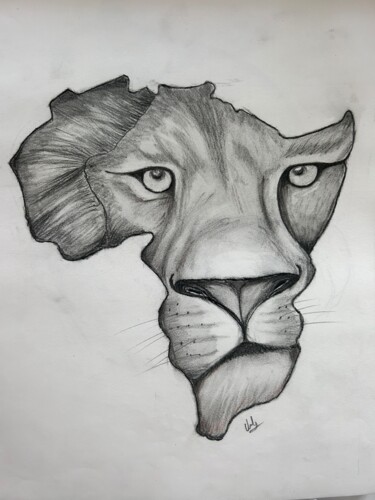 Drawing titled "Lion" by Valerie Sagnier (Val'Art), Original Artwork, Pencil
