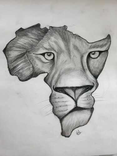 Disegno intitolato "Lion" da Valerie Sagnier (Val'Art), Opera d'arte originale, Matita