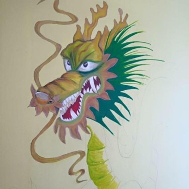 Картина под названием "Dragon" - Valerie Sagnier (Val'Art), Подлинное произведение искусства, Акрил